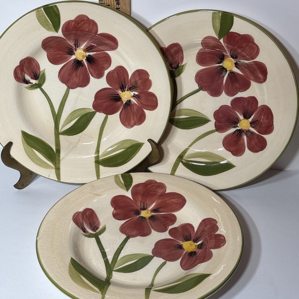 3 Salad Plates Tabletop Felicity Hand Painted & Crafted Floral Design 8.5 in